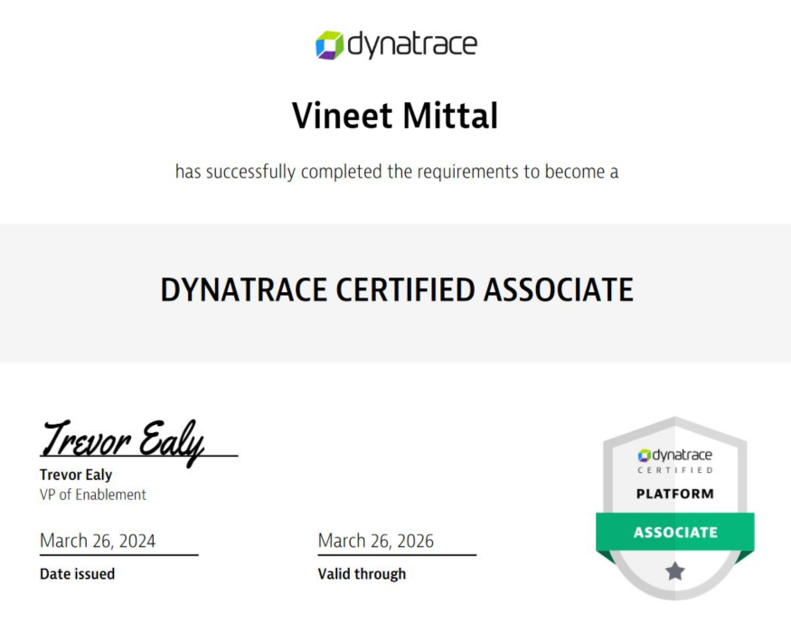 Dynatrace Certified Associate Certificate